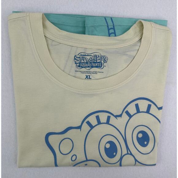 Nickelodeon Sponge Bob Square Pants Yellow Teal Ombre Crop T Shirt XL - Picture 4 of 5